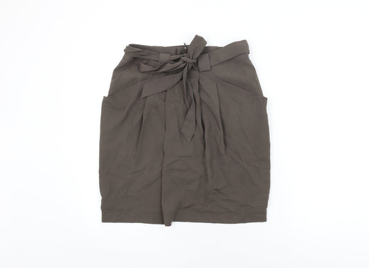Marks and Spencer Womens Green Polyester Mini Skirt Size 8 Zip - Belted