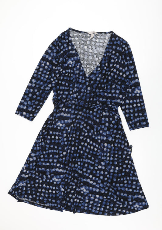 H&M Womens Black Polka Dot Polyester A-Line Size XL V-Neck Pullover