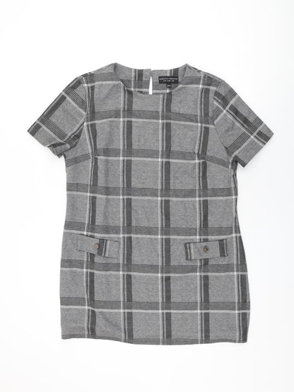 Dorothy Perkins Womens Grey Plaid Polyester Shift Size 16 Round Neck Button