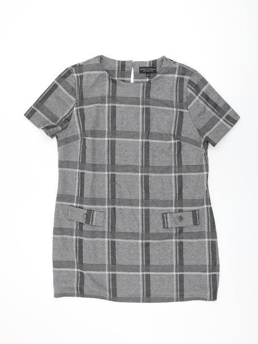 Dorothy Perkins Womens Grey Plaid Polyester Shift Size 16 Round Neck Button