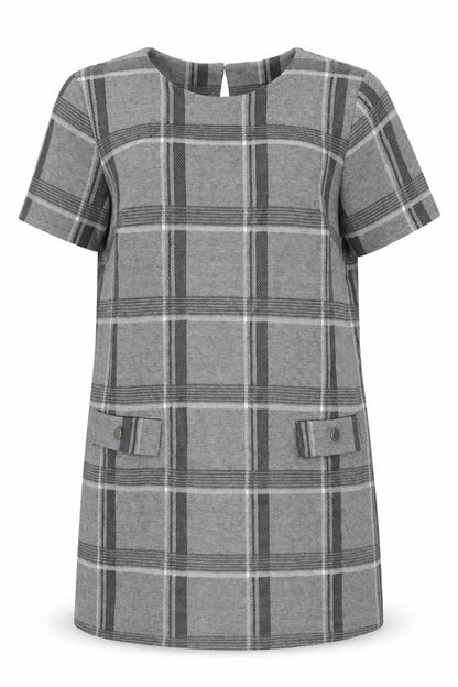 Dorothy Perkins Womens Grey Plaid Polyester Shift Size 16 Round Neck Button
