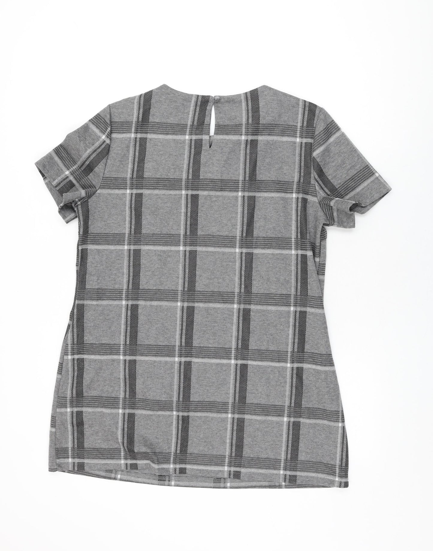 Dorothy Perkins Womens Grey Plaid Polyester Shift Size 16 Round Neck Button