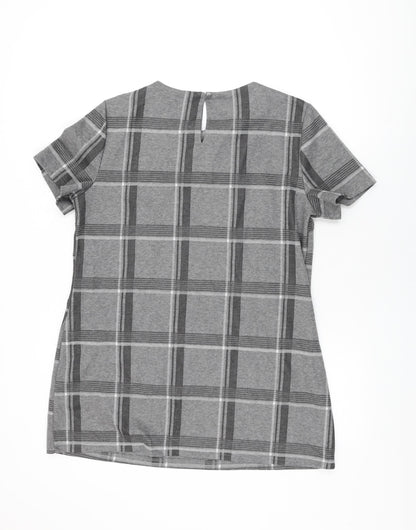 Dorothy Perkins Womens Grey Plaid Polyester Shift Size 16 Round Neck Button
