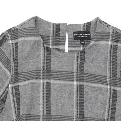 Dorothy Perkins Womens Grey Plaid Polyester Shift Size 16 Round Neck Button