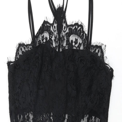 Boohoo Womens Black Floral Polyester Bodycon Size 10 Halter Zip