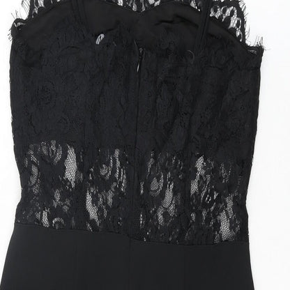 Boohoo Womens Black Floral Polyester Bodycon Size 10 Halter Zip