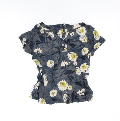Vacknoy Womens Blue Floral Viscose Basic T-Shirt Size 8 Boat Neck