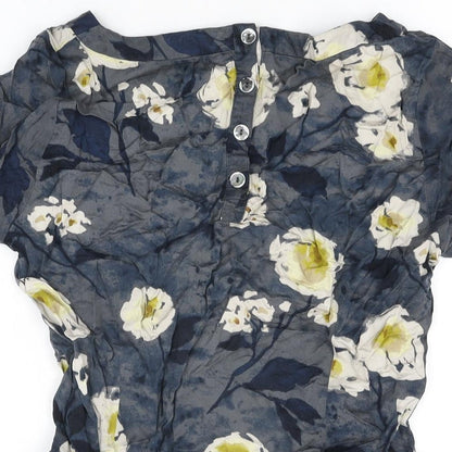 Vacknoy Womens Blue Floral Viscose Basic T-Shirt Size 8 Boat Neck