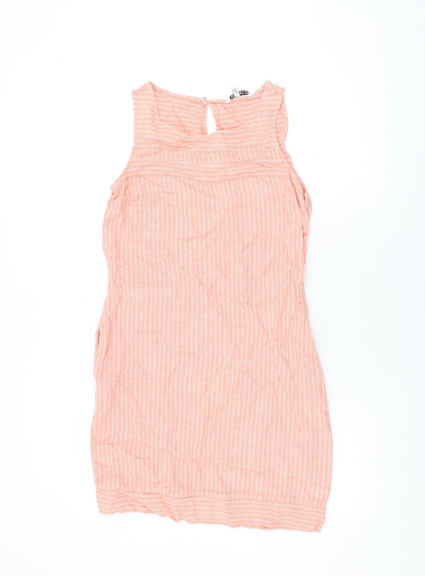 NEXT Womens Pink Striped Linen Shift Size 8 Round Neck Button