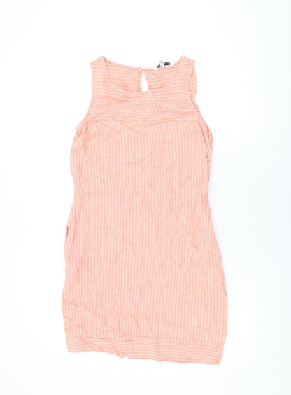 NEXT Womens Pink Striped Linen Shift Size 8 Round Neck Button