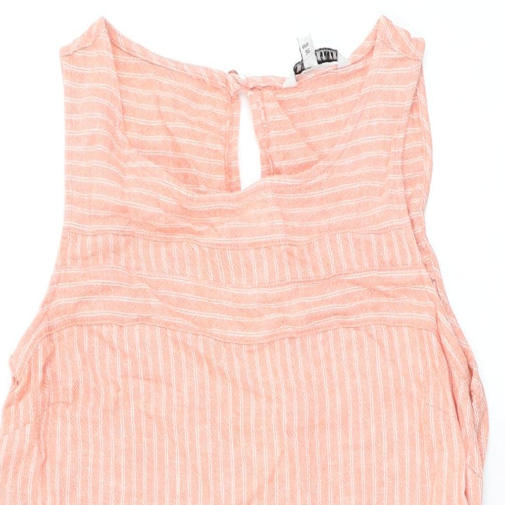 NEXT Womens Pink Striped Linen Shift Size 8 Round Neck Button