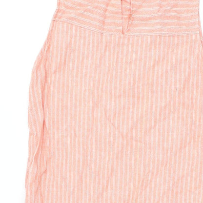 NEXT Womens Pink Striped Linen Shift Size 8 Round Neck Button