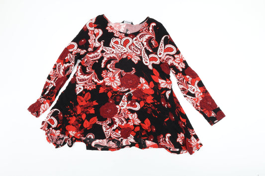 Evans Womens Black Floral Viscose Basic T-Shirt Size 14 Round Neck