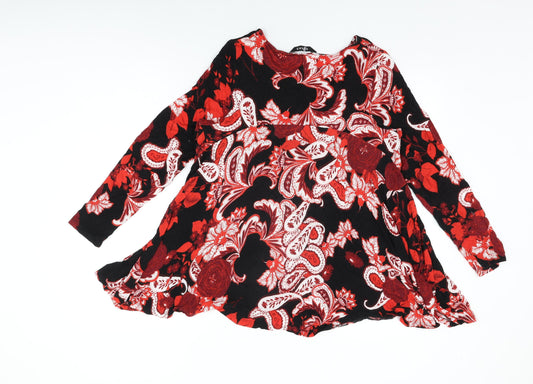 Evans Womens Black Floral Viscose Basic T-Shirt Size 14 Round Neck