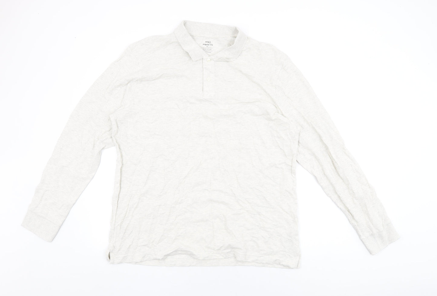 Marks and Spencer Mens Grey Cotton Polo Size XL Collared Button