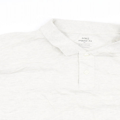 Marks and Spencer Mens Grey Cotton Polo Size XL Collared Button