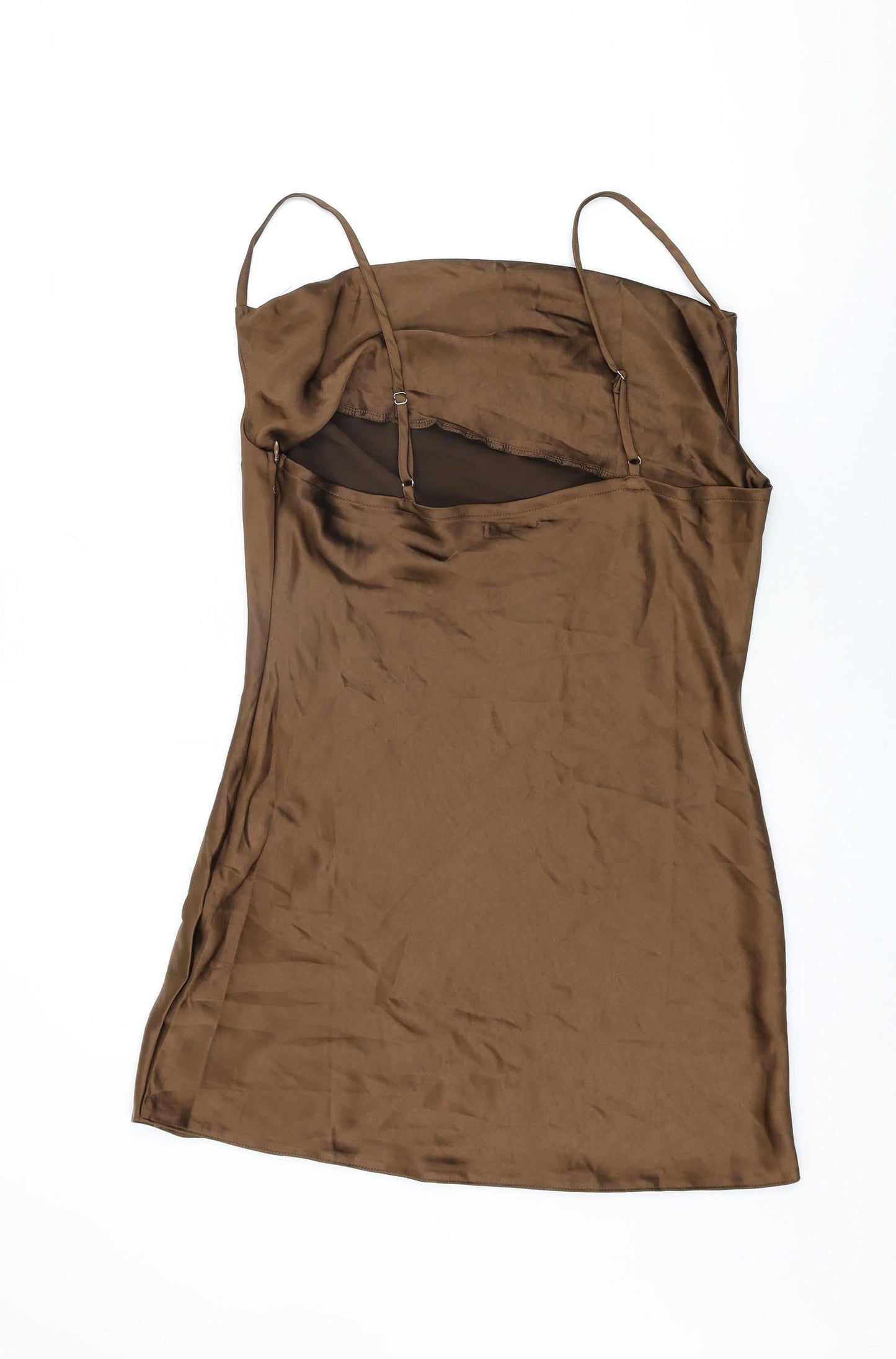 Boohoo Womens Brown Polyester Mini Size 14 Cowl Neck Zip