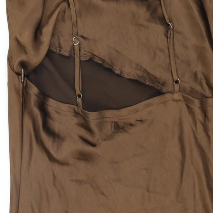 Boohoo Womens Brown Polyester Mini Size 14 Cowl Neck Zip