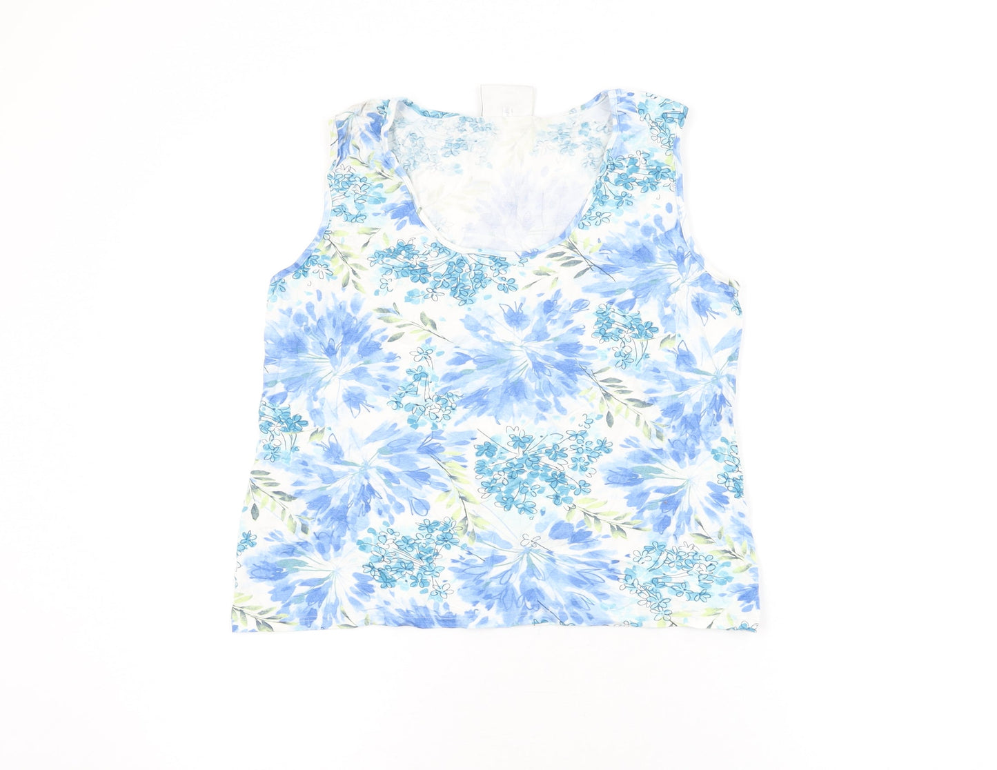 Gina Minetti Womens White Floral Viscose Basic T-Shirt Size 14 Round Neck