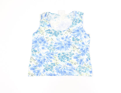 Gina Minetti Womens White Floral Viscose Basic T-Shirt Size 14 Round Neck