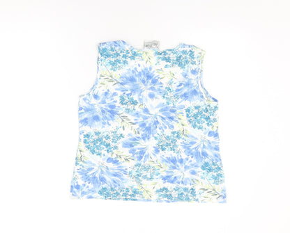 Gina Minetti Womens White Floral Viscose Basic T-Shirt Size 14 Round Neck