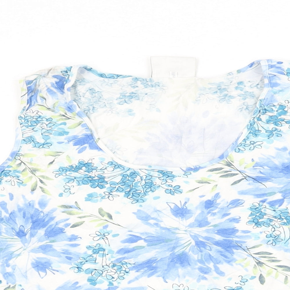 Gina Minetti Womens White Floral Viscose Basic T-Shirt Size 14 Round Neck