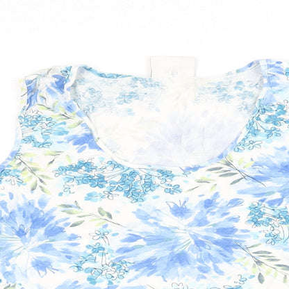 Gina Minetti Womens White Floral Viscose Basic T-Shirt Size 14 Round Neck