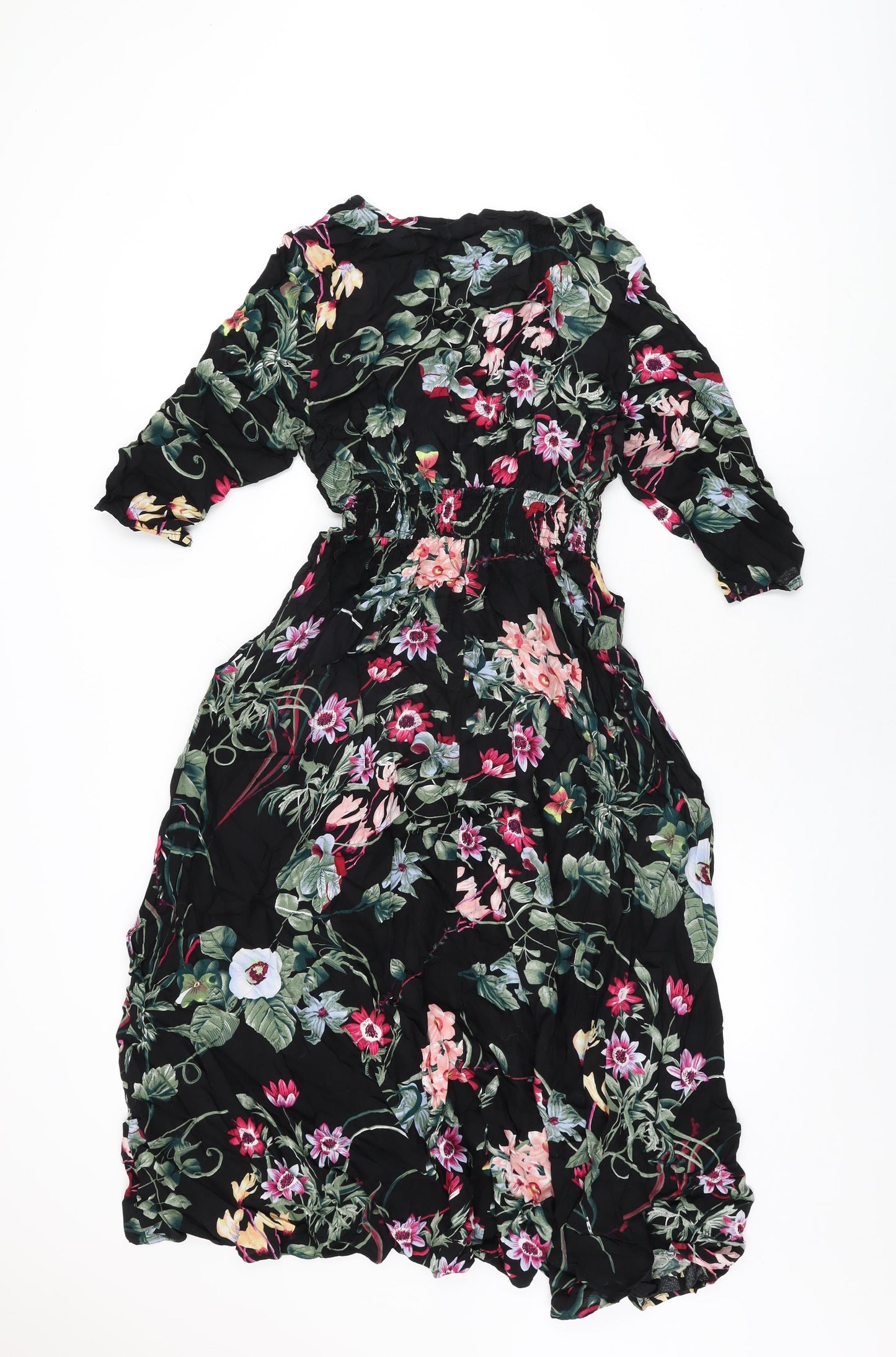 New Feeling Womens Black Floral Viscose A-Line Size XL V-Neck Button