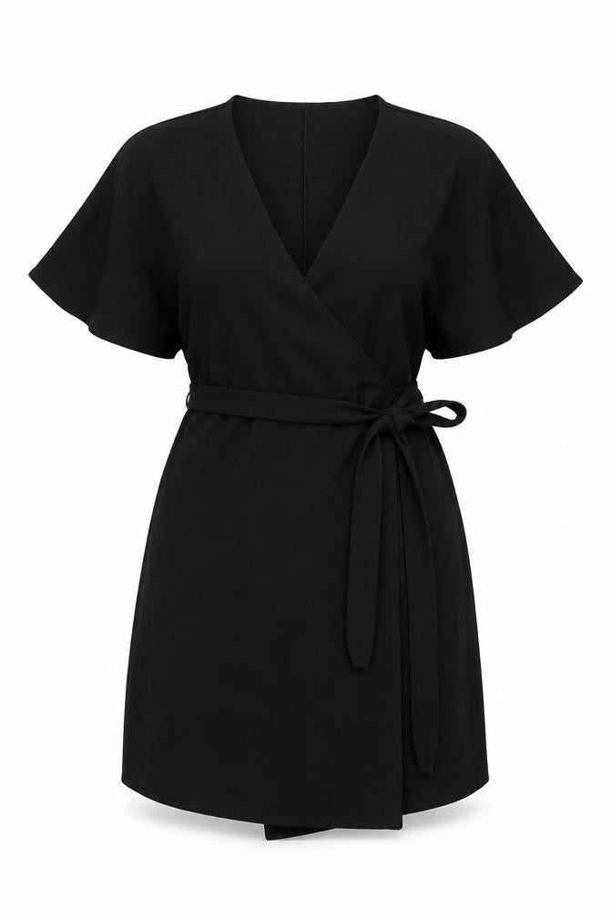 Boohoo Womens Black Polyester Wrap Dress Size 8 V-Neck Tie