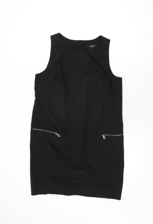 NEXT Womens Black Cotton Shift Size 12 Round Neck Zip