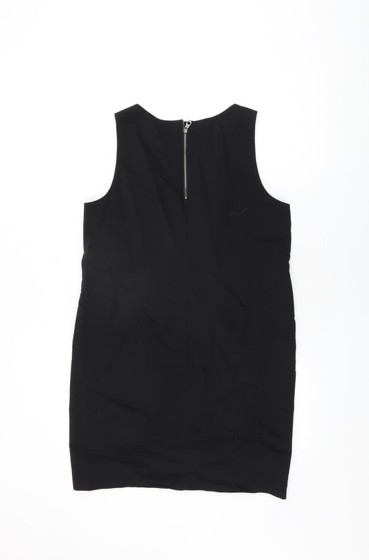 NEXT Womens Black Cotton Shift Size 12 Round Neck Zip