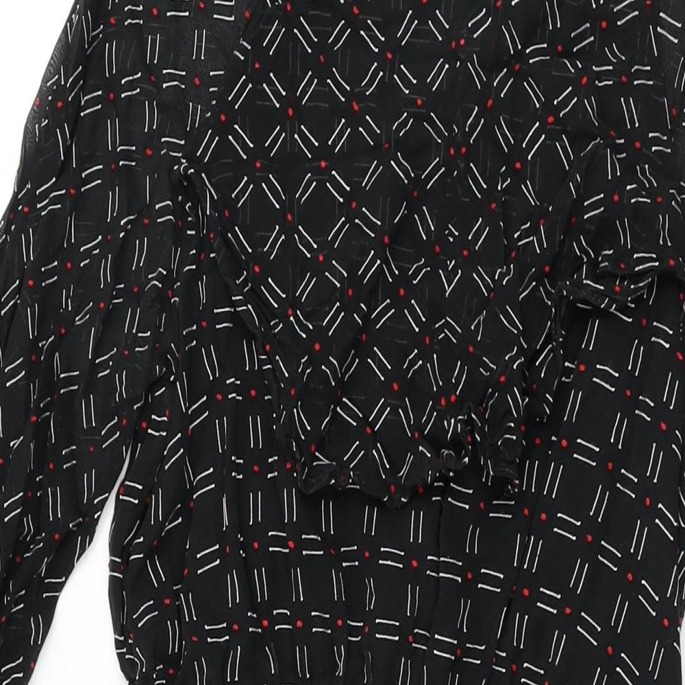 Graham Price Womens Black Geometric Polyester A-Line Size 14 Round Neck Zip - Frill Detail