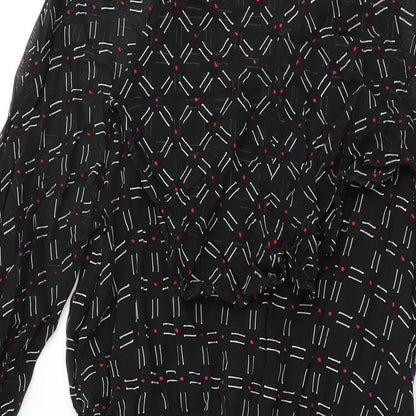 Graham Price Womens Black Geometric Polyester A-Line Size 14 Round Neck Zip - Frill Detail