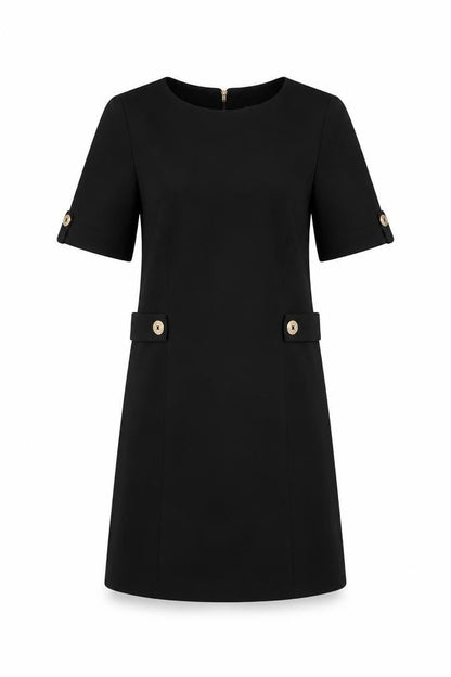 Front view of Juicy Couture women’s black polyester shift, size UK 6, round neck zip
