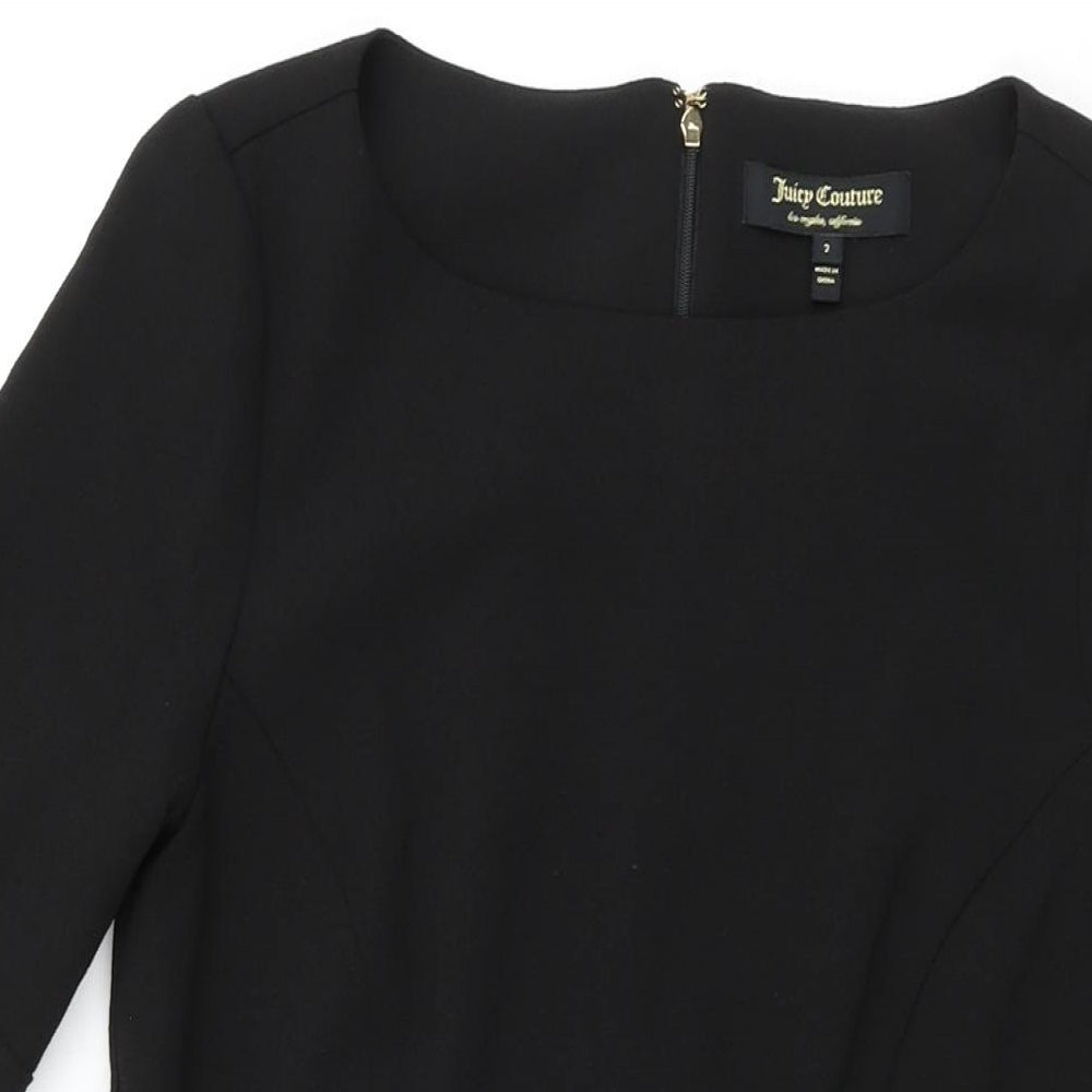 Close-up detail of Juicy Couture women’s black polyester shift, size UK 6, round neck zip