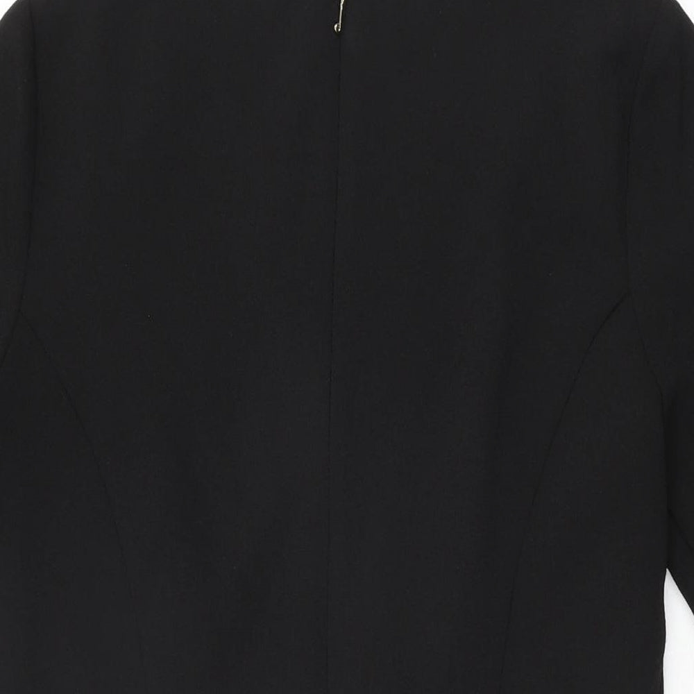 Brand and care label for Juicy Couture women’s black polyester shift, size UK 6, round neck zip