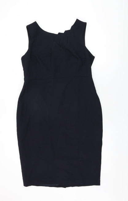 Dorothy Perkins Womens Blue Polyester Bodycon Size 16 Boat Neck Zip