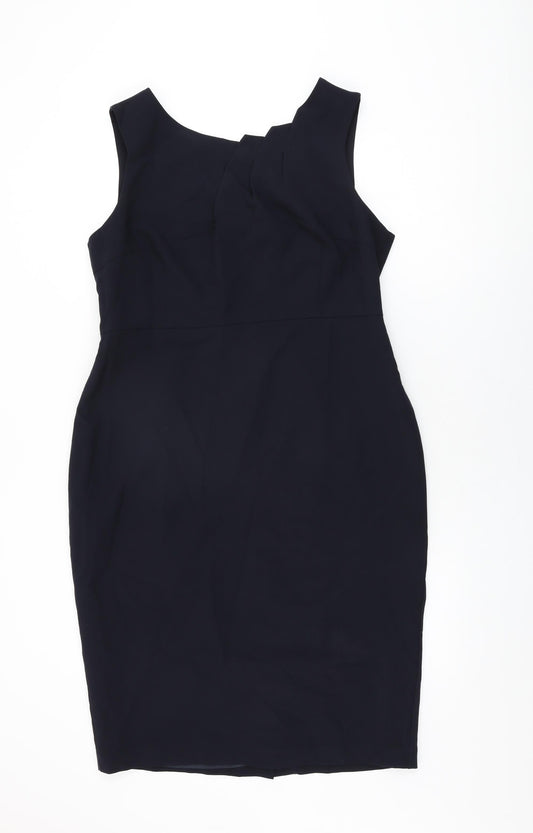 Dorothy Perkins Womens Blue Polyester Bodycon Size 16 Boat Neck Zip
