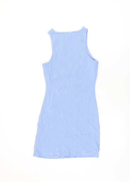 Boohoo Womens Blue Cotton Bodycon Size 8 Round Neck Pullover - Cut Out Detail