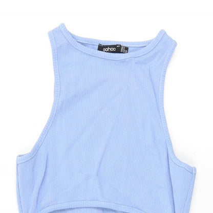 Boohoo Womens Blue Cotton Bodycon Size 8 Round Neck Pullover - Cut Out Detail