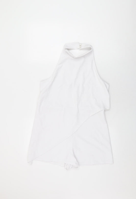 PRETTYLITTLETHING Womens White Polyester Playsuit One-Piece Size 14 L3 in Button