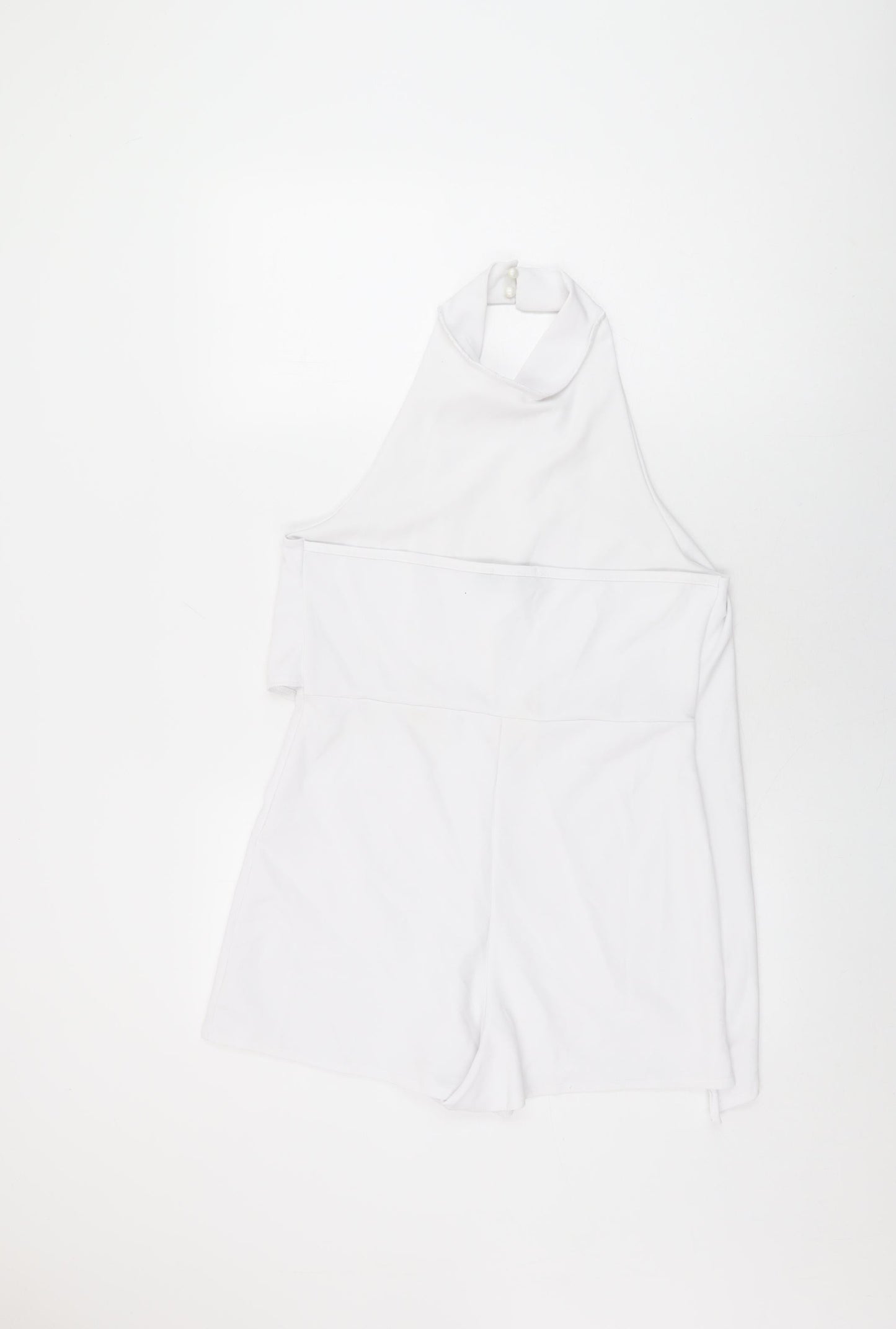 PRETTYLITTLETHING Womens White Polyester Playsuit One-Piece Size 14 L3 in Button