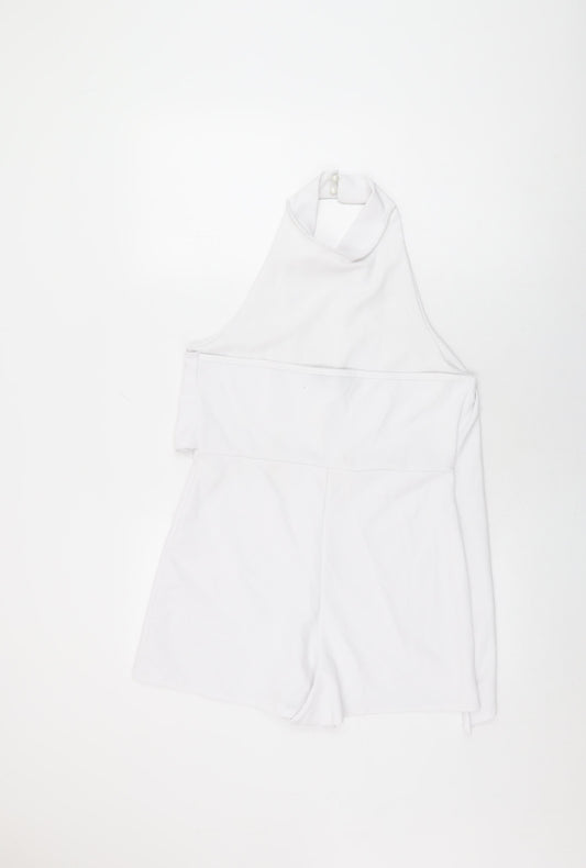 PRETTYLITTLETHING Womens White Polyester Playsuit One-Piece Size 14 L3 in Button
