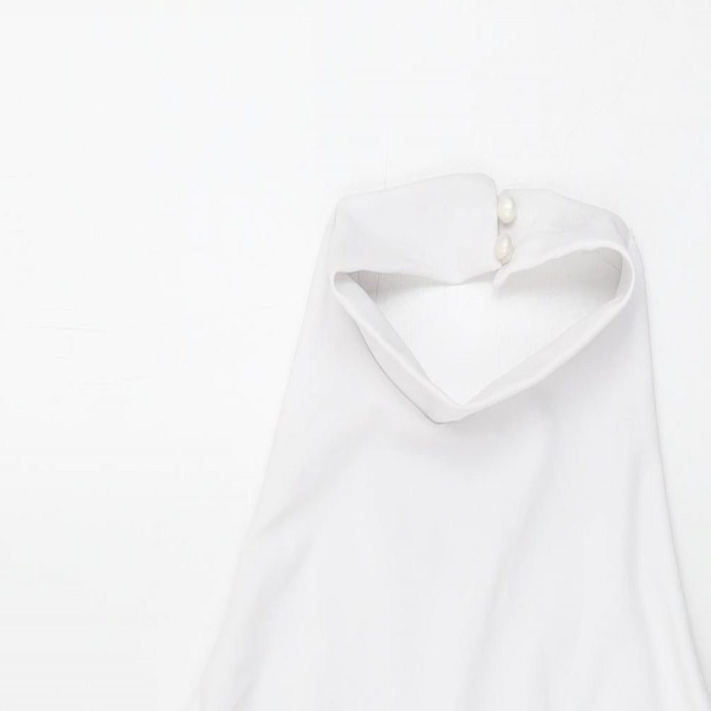 PRETTYLITTLETHING Womens White Polyester Playsuit One-Piece Size 14 L3 in Button