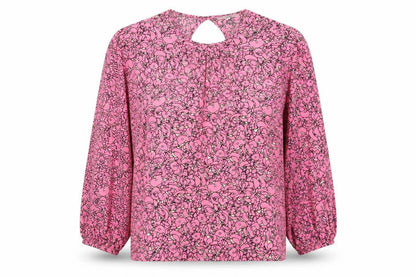 Next Womens Pink Geometric Polyester Basic Blouse Size L Round Neck - Balloon Sleeves