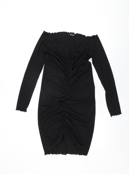 Nasty Gal Womens Black Polyester Mini Size 12 Off the Shoulder Drawstring