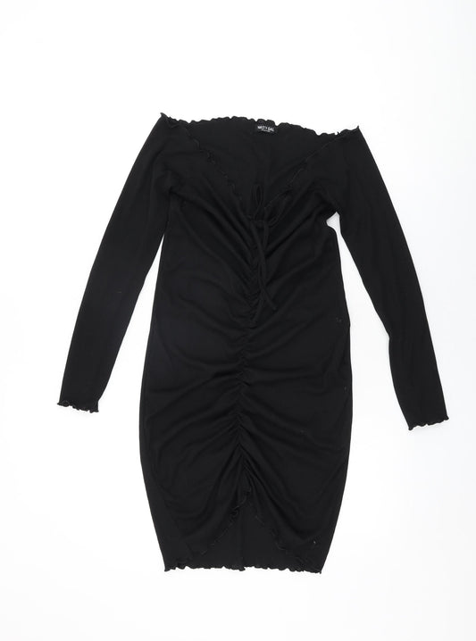Nasty Gal Womens Black Polyester Mini Size 12 Off the Shoulder Drawstring