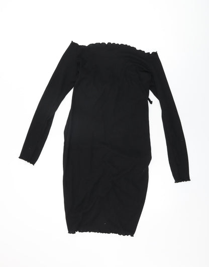 Nasty Gal Womens Black Polyester Mini Size 12 Off the Shoulder Drawstring