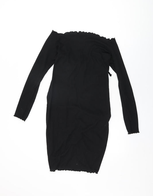 Nasty Gal Womens Black Polyester Mini Size 12 Off the Shoulder Drawstring