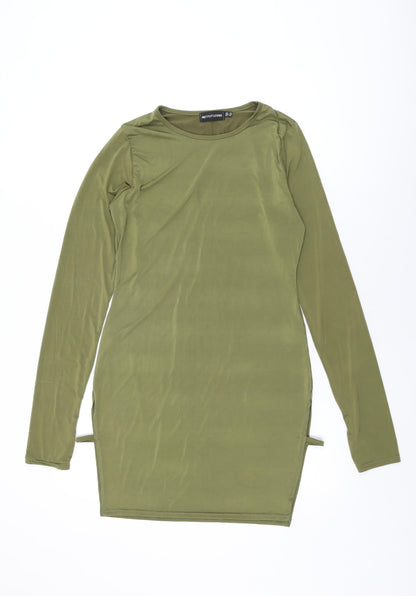 PRETTYLITTLETHING Womens Green Polyester Bodycon Size 14 Round Neck Pullover